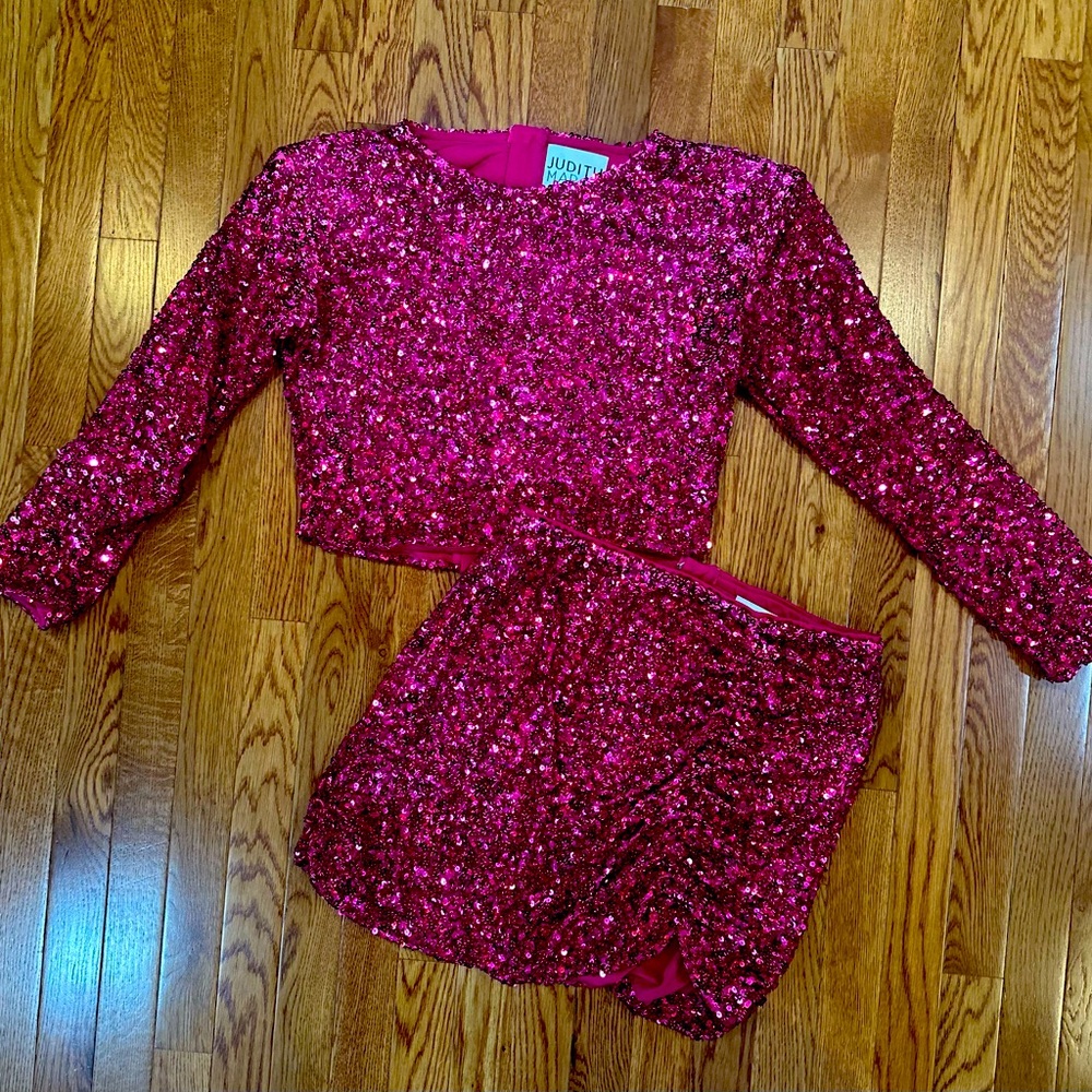 Judith March Pink Sequin Skirt Set